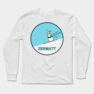 Frosty the Snowman skiing in Zermatt. Long Sleeve T-Shirt